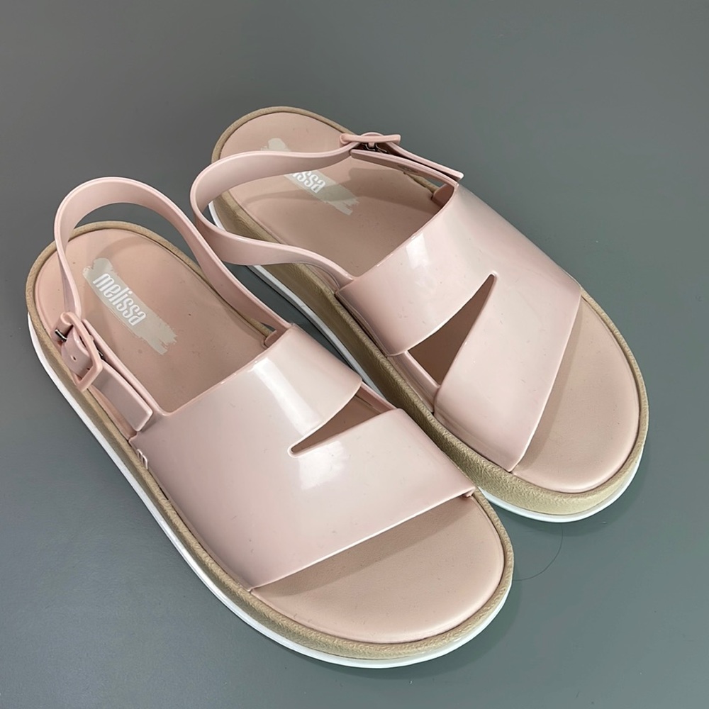 MELISSA CUTOUT JELLY SANDAL PINK PLATFORM WIDE 8